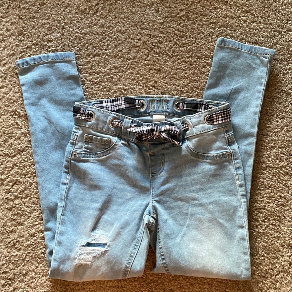 Girls tie detail Distressed Jegging m